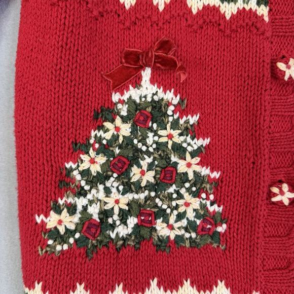 Christmas Sweater Women Petite Sz Sm Cardigan Embroidered Festive Holiday Party - Picture 8 of 15